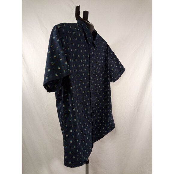 MBX Premium Goods Blue Yellow Arrow Print Casual Button-Down Short Sleeved Shirt - Picture 3 of 8